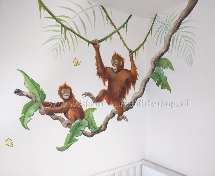 apen jungle muurschildering