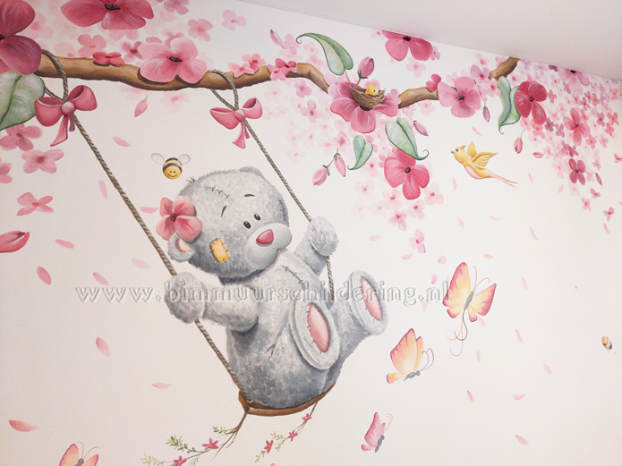 babykamer muurschildering roze bloemen roze bloemen babykamer muurschildering