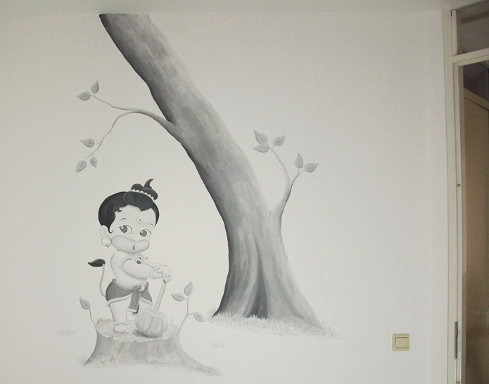 baby hanuman muurtekening