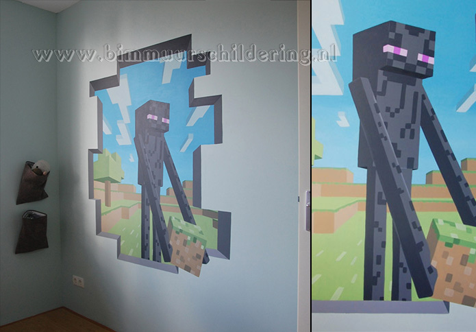 minecraft kinderkamer muurschildering