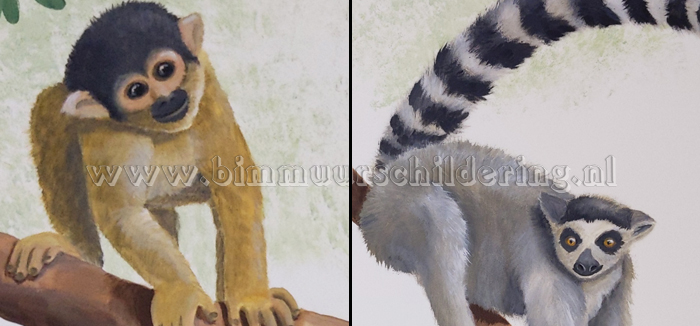 ringstaartmaki doodshoofdaap geschilderd