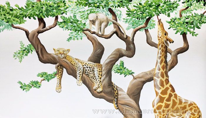 afrikaanse dieren luipaard giraf muurschildering